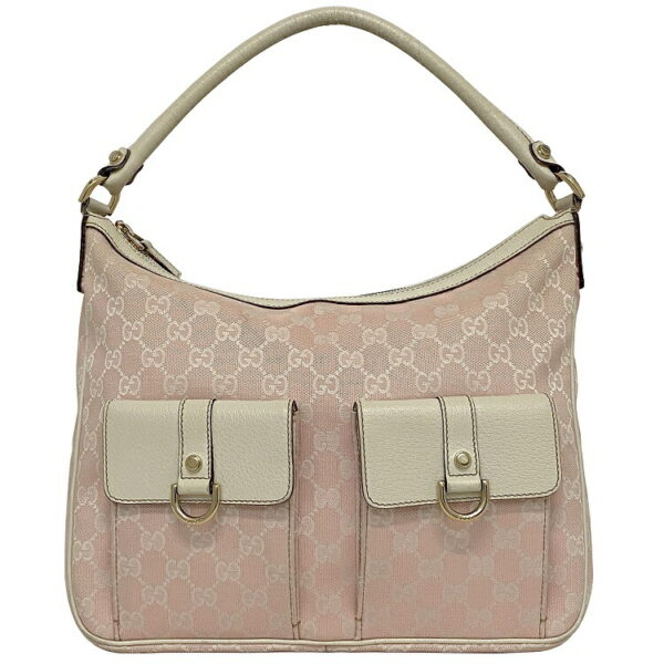 ec14017 1 Gucci Abbey Shoulder Bag Canvas Leather Pink White