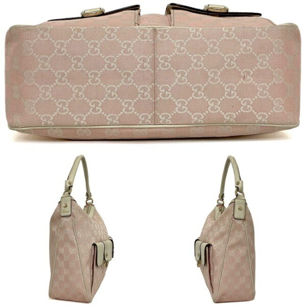 ec14017 2 Gucci Abbey Shoulder Bag Canvas Leather Pink White