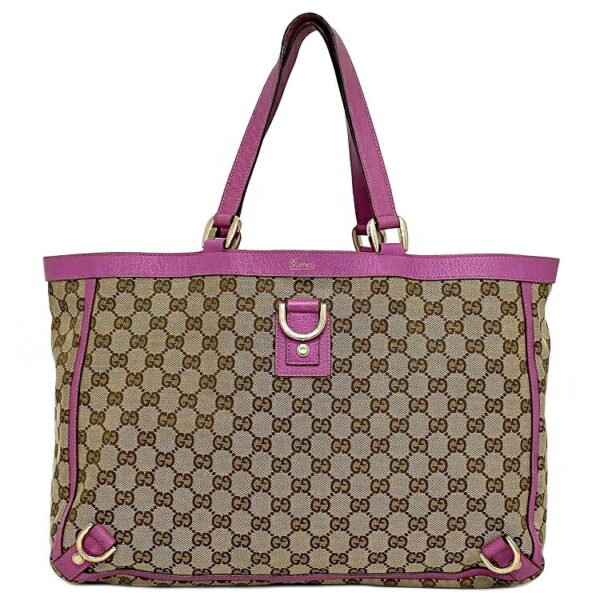 ec14259 1 Gucci Abbey Tote Bag Canvas Leather Beige Pink