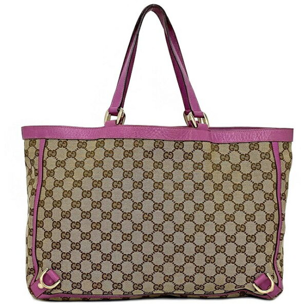 ec14259 3 Gucci Abbey Tote Bag Canvas Leather Beige Pink