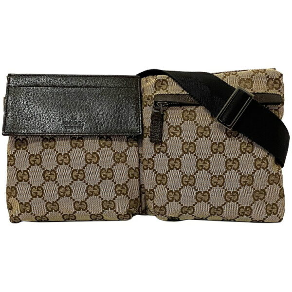 ec14882 1 Gucci GG Canvas Waist Pouch Belt Bag Beige Brown