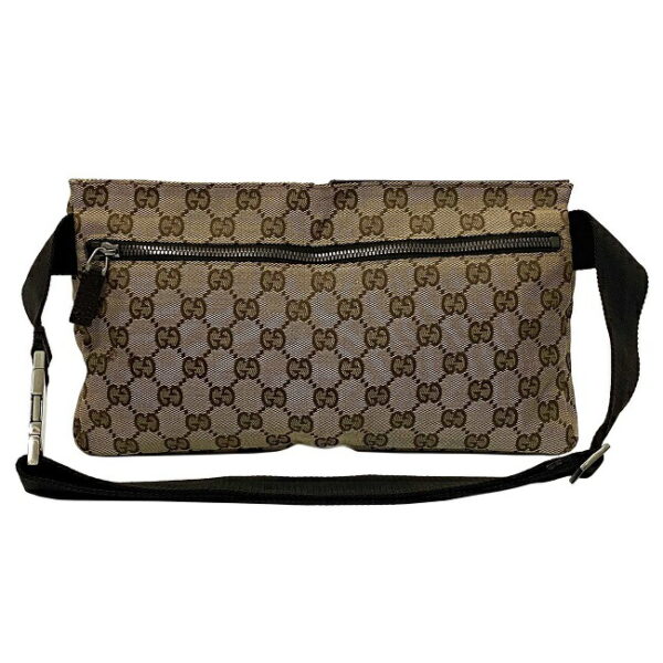 ec14882 2 Gucci GG Canvas Waist Pouch Belt Bag Beige Brown