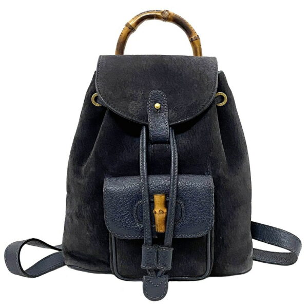 ec15872 1 Gucci Suede Bamboo Mini Backpack Blue Blue