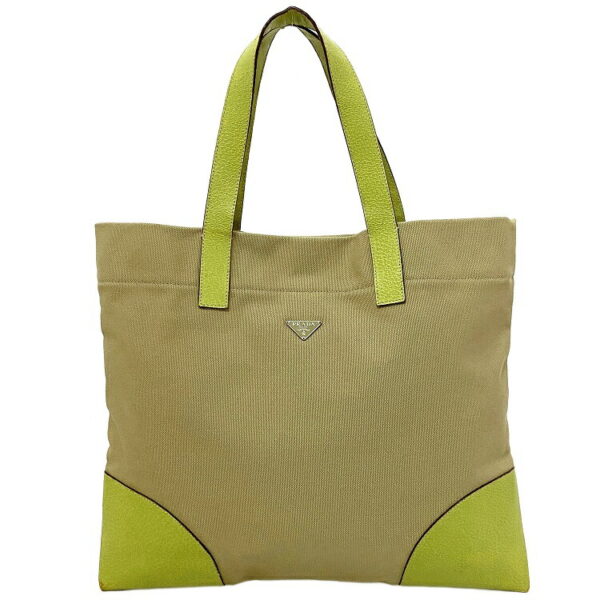 ec16261 1 Prada Tote Bag Canvas Leather Beige Green