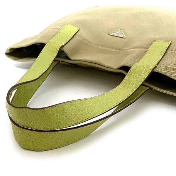 ec16261 7 Prada Tote Bag Canvas Leather Beige Green