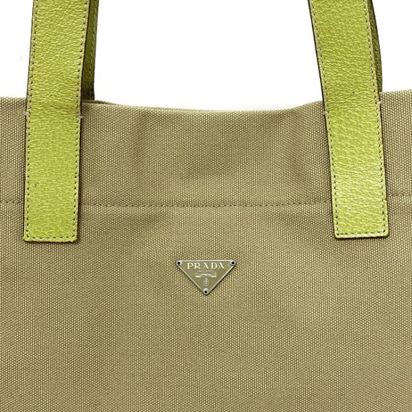 ec16261 8 Prada Tote Bag Canvas Leather Beige Green