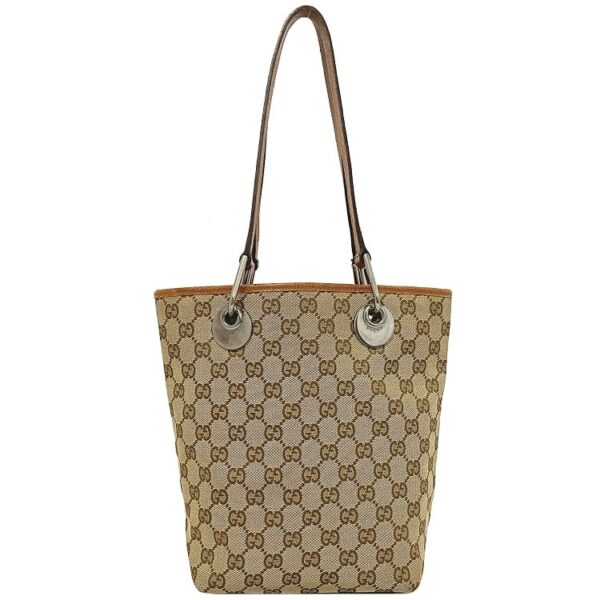 ec16958 1 Gucci Tote Bag GG Canvas Leather Beige Brown