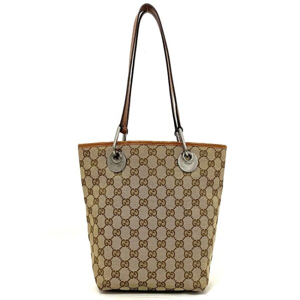 ec16958 3 Gucci Tote Bag GG Canvas Leather Beige Brown