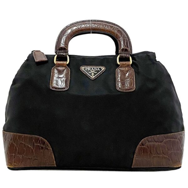 ec16970 1 Prada Handbag Nylon Leather Black Brown