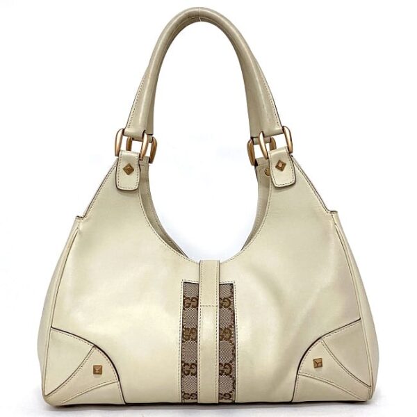 ec17214 3 Gucci Jackie Handbag Leather Canvas White Beige