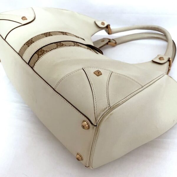 ec17214 5 Gucci Jackie Handbag Leather Canvas White Beige