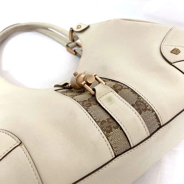 ec17214 6 Gucci Jackie Handbag Leather Canvas White Beige