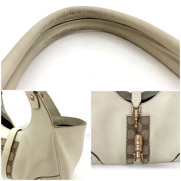 ec17214 8 Gucci Jackie Handbag Leather Canvas White Beige