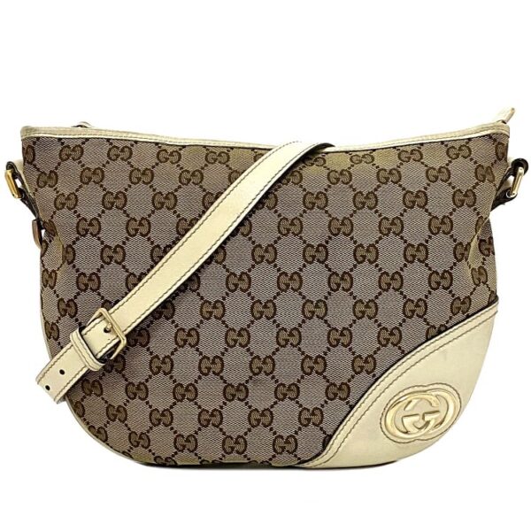 ec17453 1 Gucci Interlocking Shoulder Bag GG Canvas Leather Brown White