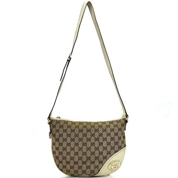 ec17453 2 Gucci Interlocking Shoulder Bag GG Canvas Leather Brown White