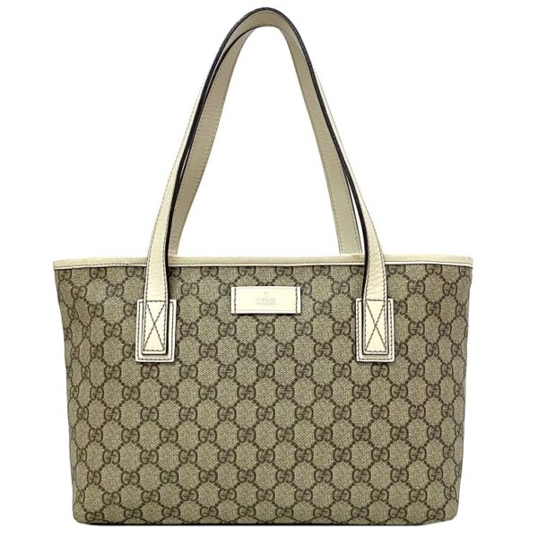 ec17677 1 Gucci Tote Bag GG Supreme Leather Beige Brown White