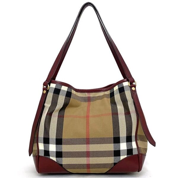 ec18282 3 Burberry Tote Bag Mega Check Canvas Leather Beige Red