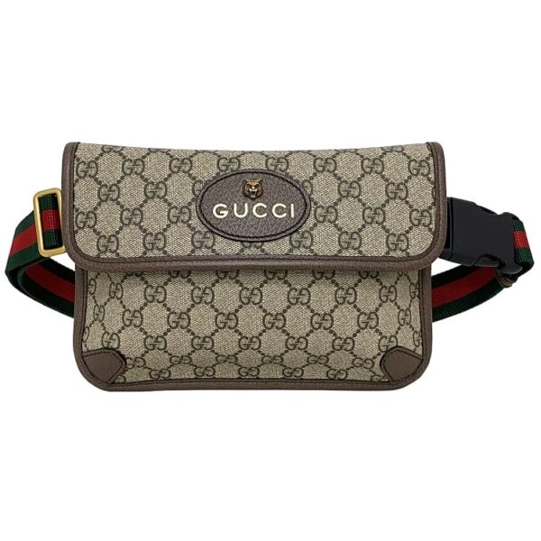 f 18431 1 Gucci Body Bag GG Supreme Leather Beige Brown