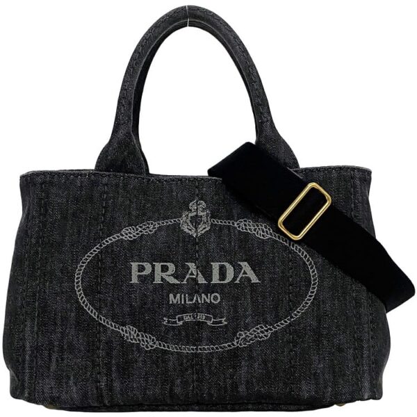 f 18482 1 Prada Canapa Tote Bag Denim Canvas Gray