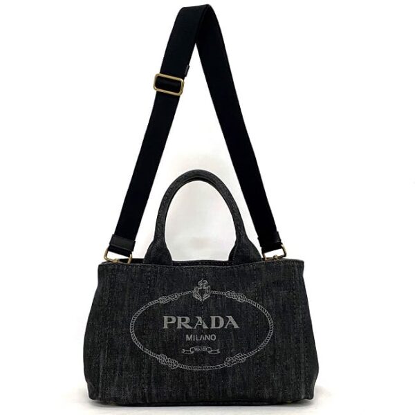 f 18482 2 Prada Canapa Tote Bag Denim Canvas Gray