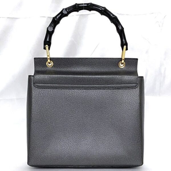 f 19351 3 Gucci Bamboo Handbag Leather Gray Black