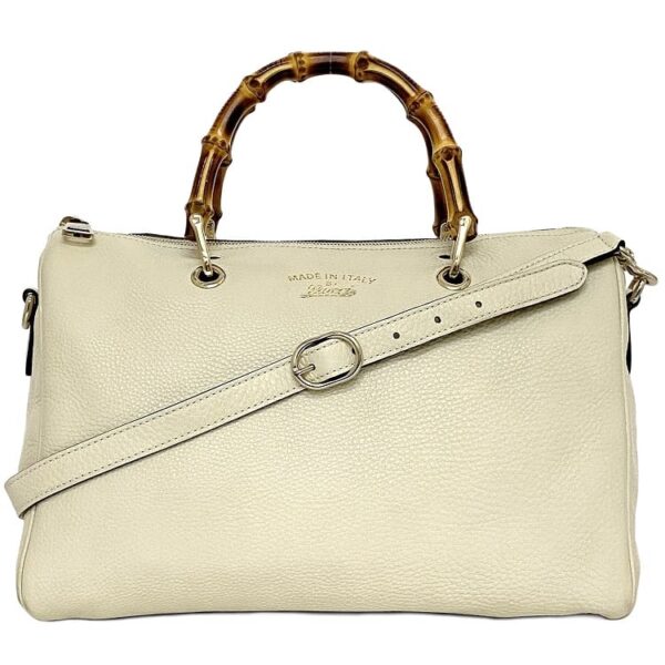 f 20585 1 Gucci 2way Bag Leather White Bamboo