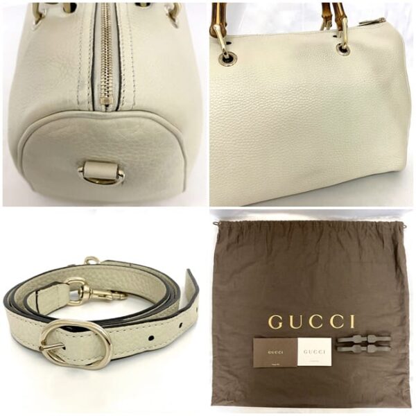 f 20585 10 Gucci 2way Bag Leather White Bamboo