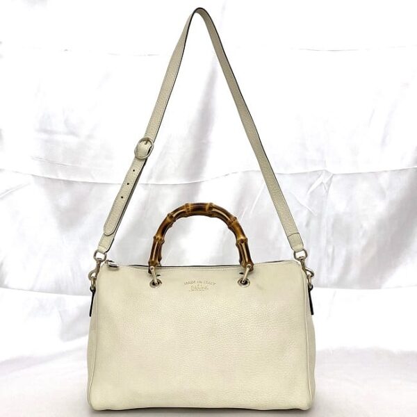 f 20585 2 Gucci 2way Bag Leather White Bamboo