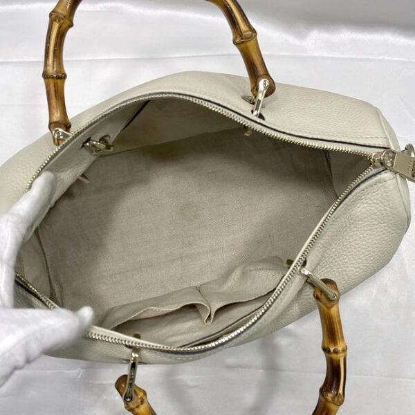 f 20585 7 Gucci 2way Bag Leather White Bamboo