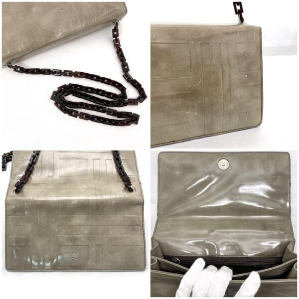 f 20633 8 Prada Chain Shoulder Bag Leather Beige Brown