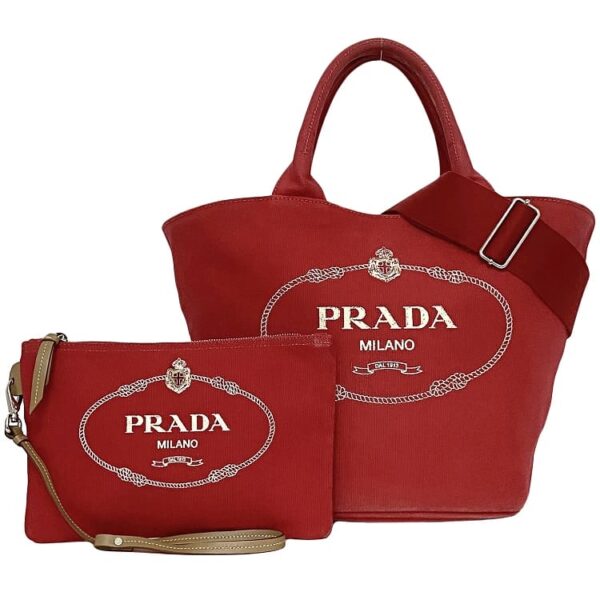 f 20892 1 Prada 2way Bag Canvas Leather Red