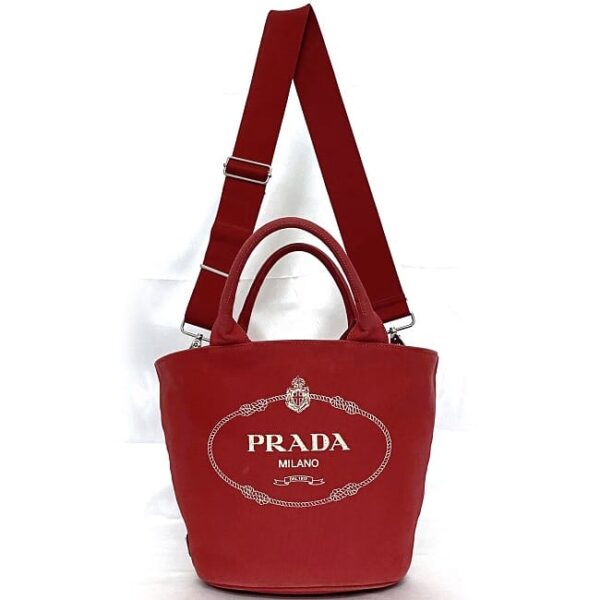 f 20892 2 Prada 2way Bag Canvas Leather Red