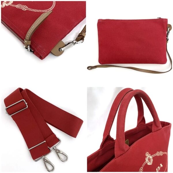 f 20892 9 Prada 2way Bag Canvas Leather Red