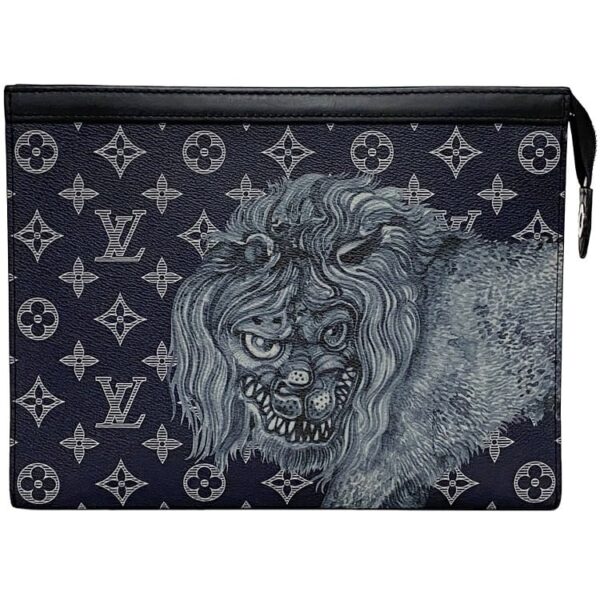 f 21124 1 Louis Vuitton Pochette Voyage Clutch Bag Monogram Canvas Navy