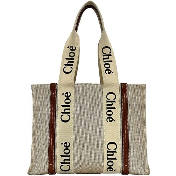 f 21140 1 Chloe Tote Bag Canvas Leather Beige White Brown