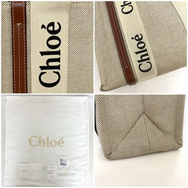 f 21140 10 Chloe Tote Bag Canvas Leather Beige White Brown