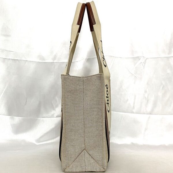 f 21140 2 Chloe Tote Bag Canvas Leather Beige White Brown