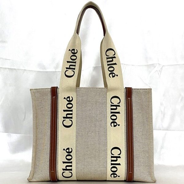 f 21140 3 Chloe Tote Bag Canvas Leather Beige White Brown