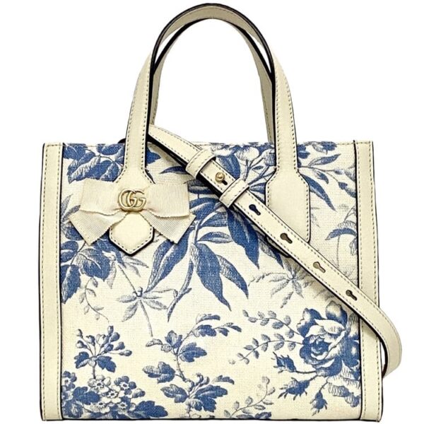 f 21163 001 Gucci 2way Bag GG Canvas Leather White Blue Flower