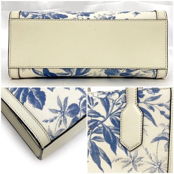 f 21163 008 Gucci 2way Bag GG Canvas Leather White Blue Flower