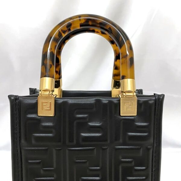 f 21250 6 Fendi Sunshine Mini 2way Bag Leather Black Tortoiseshell