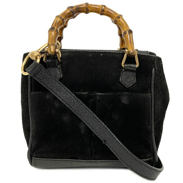 f10461 1 Gucci Bamboo Pochette Suede Leather Black