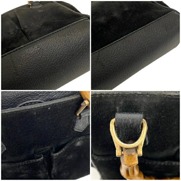 f10461 10 Gucci Bamboo Pochette Suede Leather Black