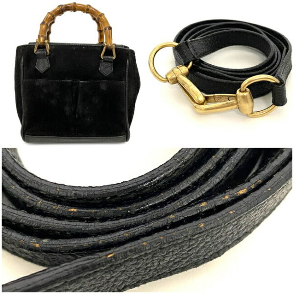 f10461 6 Gucci Bamboo Pochette Suede Leather Black