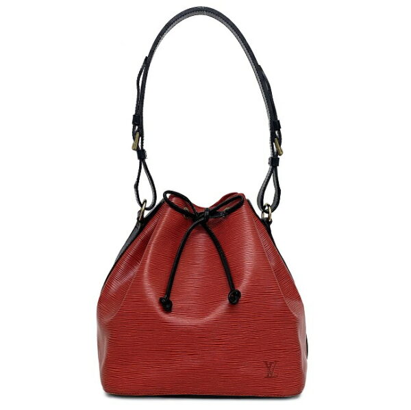 f13214 2 Louis Vuitton Petit Noe Drawstring Bag Epi Leather Red Black