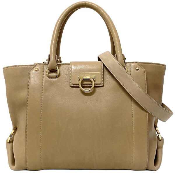 f15343 1 Salvatore Ferragamo 2way Bag Leather Beige