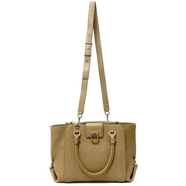 f15343 4 Salvatore Ferragamo 2way Bag Leather Beige