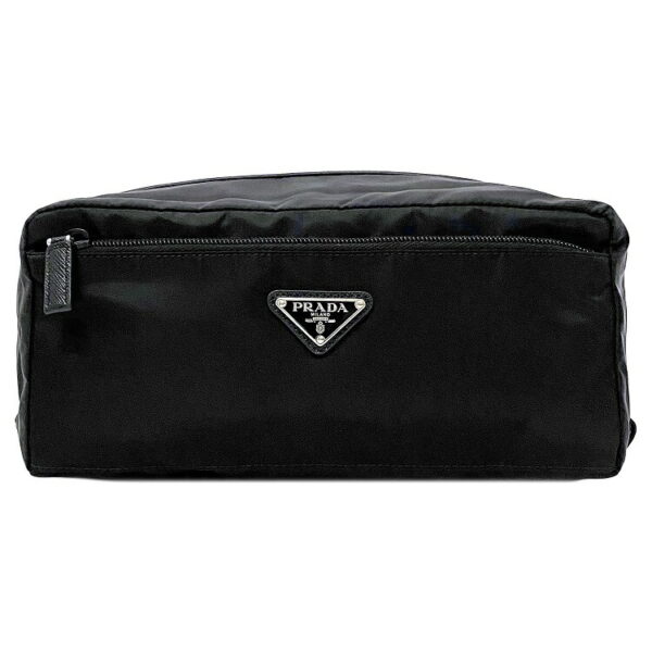 f15442 1 Prada Clutch Bag Nylon Leather Black