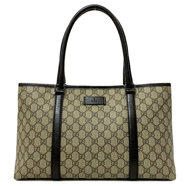 f15624 1 Gucci Tote Bag GG Supreme Leather Beige Brown