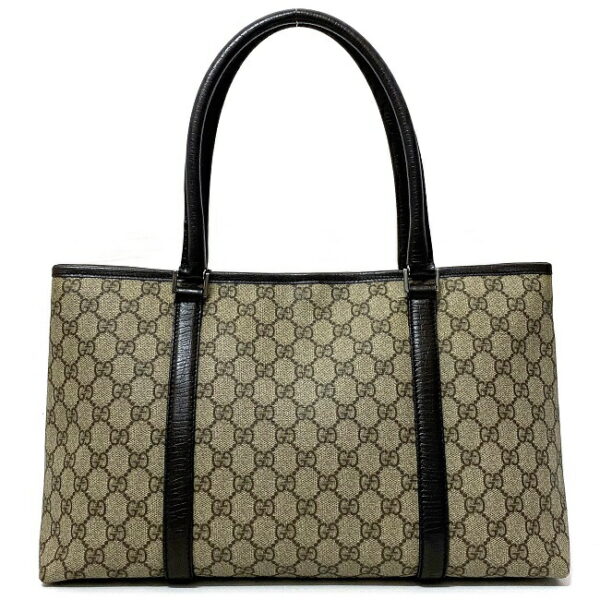 f15624 3 Gucci Tote Bag GG Supreme Leather Beige Brown